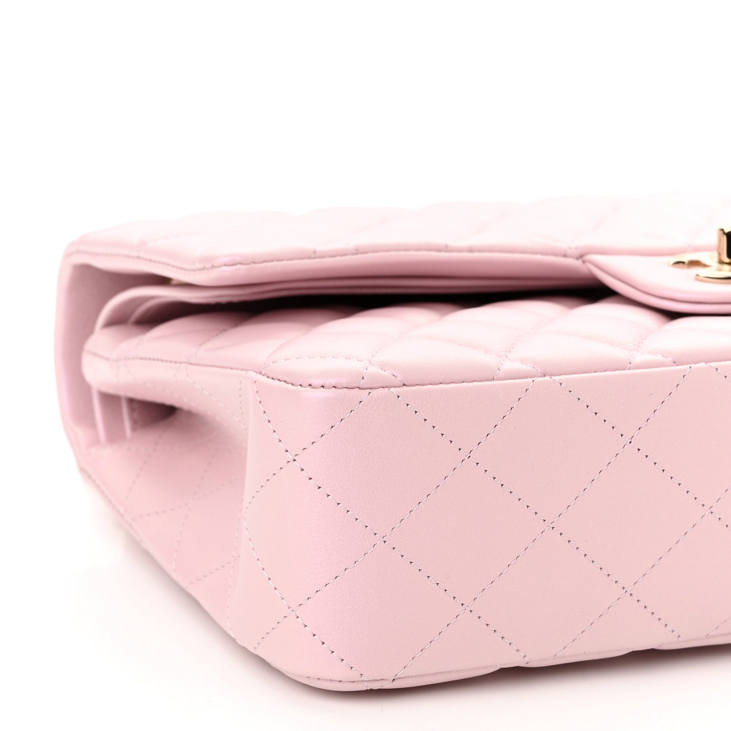 Iridescent Calfskin Quilted Medium Double Flap Light Pink