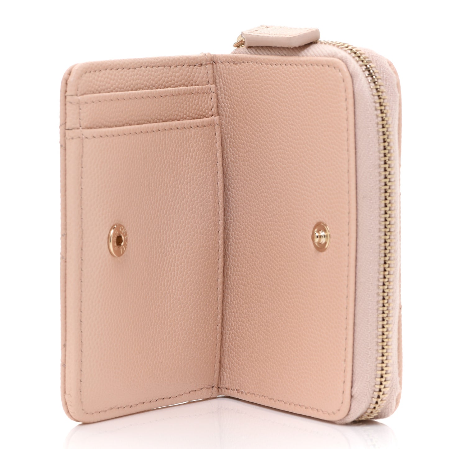 Caviar Quilted Compact Zipped Wallet Beige