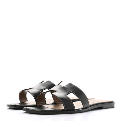 Hermes Box Calfskin Oran Sandals 38 Black 3 of 8