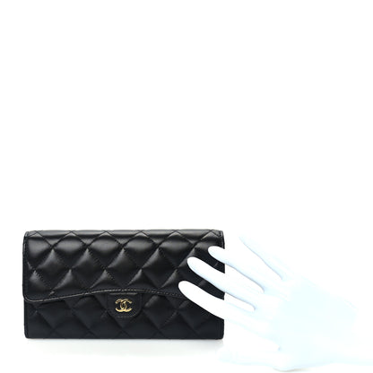 Chanel Lambskin Quilted Large Gusset Flap Wallet Black 2 of 7