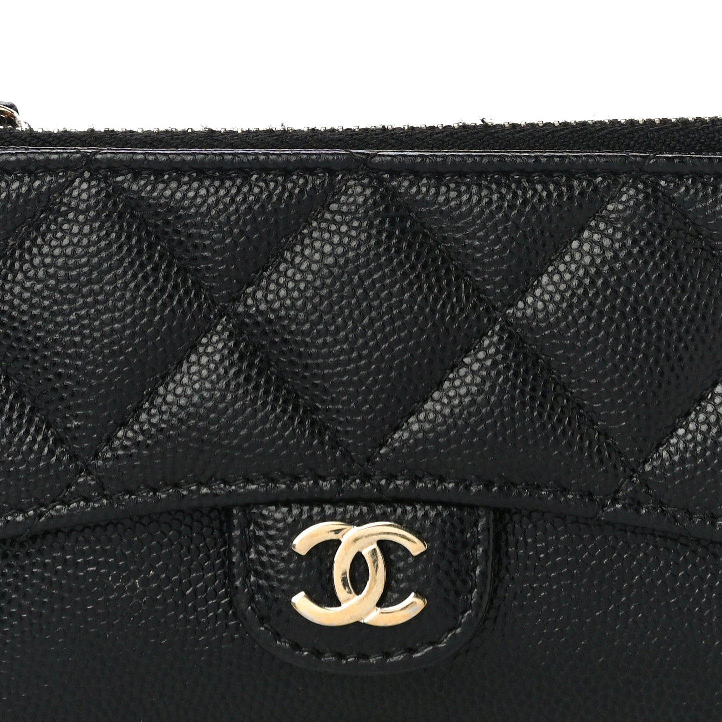 Caviar Quilted Flap Zip Card Holder Black