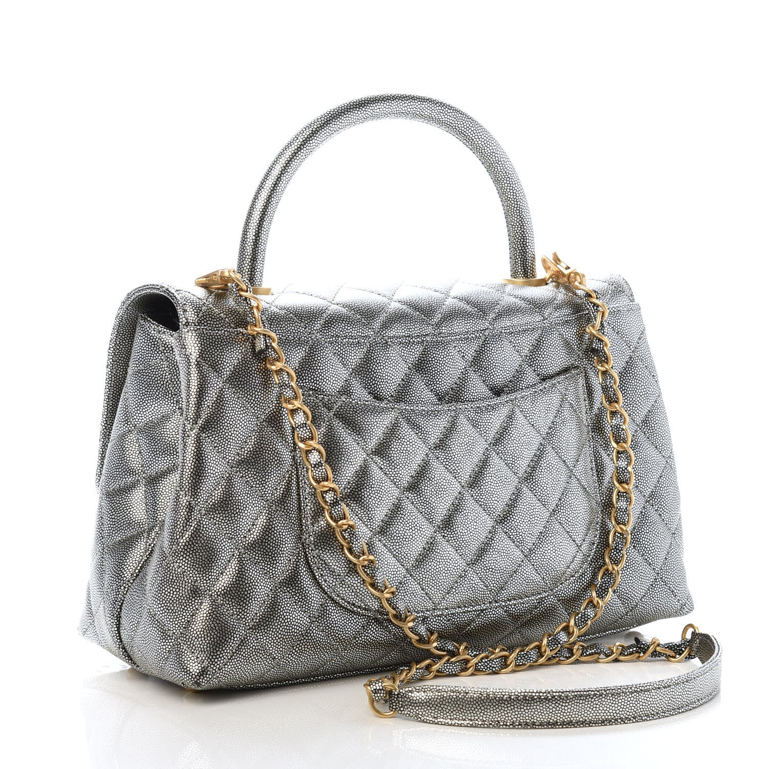 Chanel Metallic Caviar Quilted Small Coco Handle Flap Silver 3 of 11