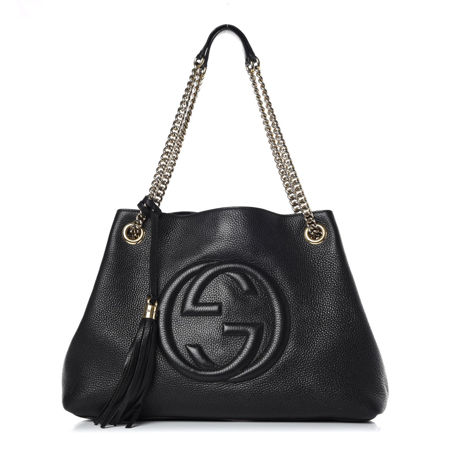 Pebbled Calfskin Medium Soho Chain Shoulder Bag Black