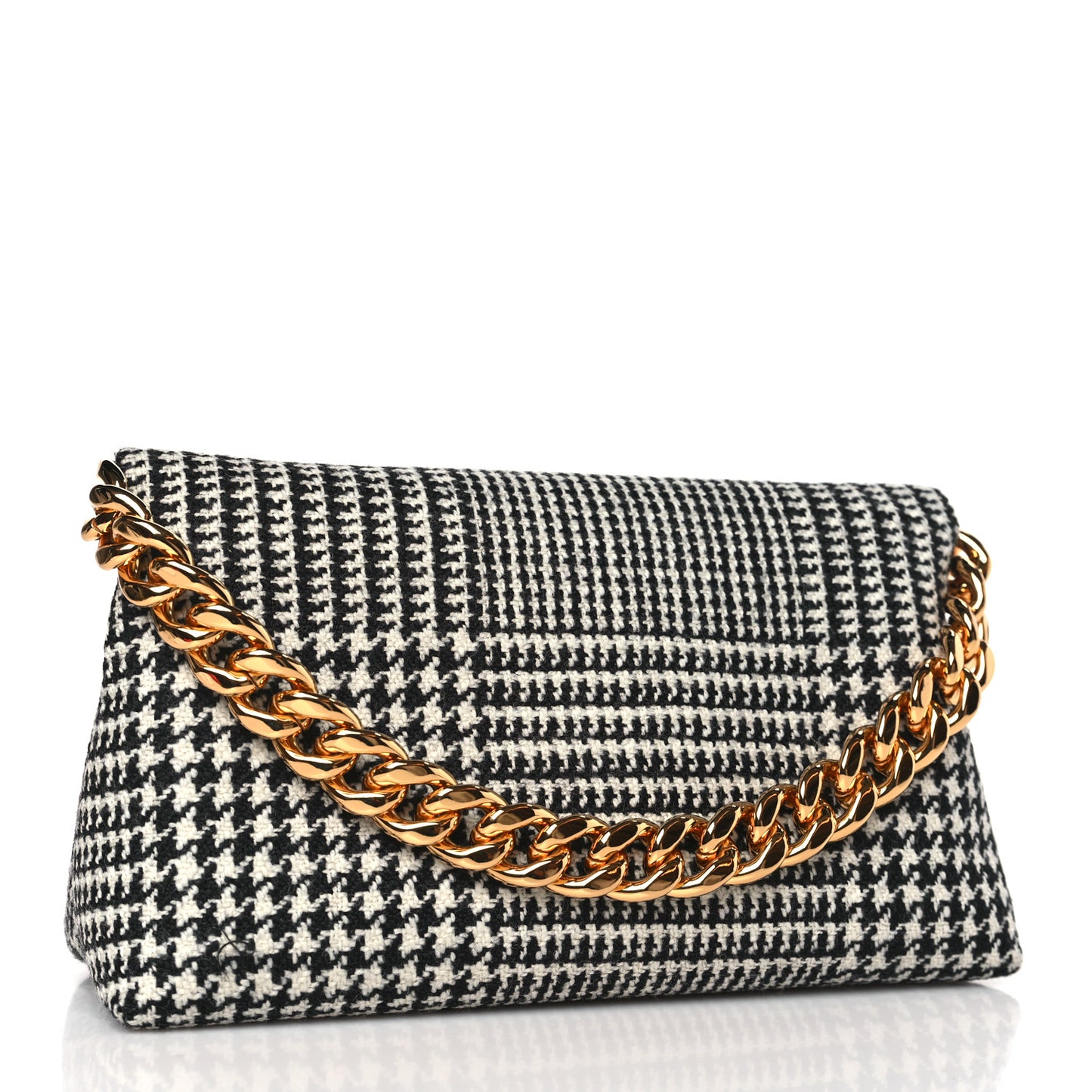 Houndstooth Mini Label Chain Shoulder Bag Black White