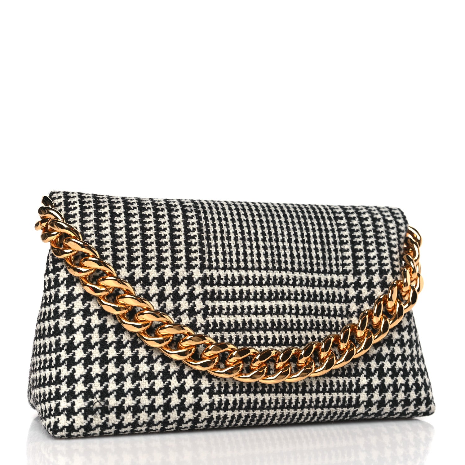 Tom Ford Houndstooth Mini Label Chain Shoulder Bag Black White 3 of 7