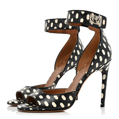 Givenchy Lambskin Polka Dot Shark Lock Sandals 37.5 Black White 3 of 9