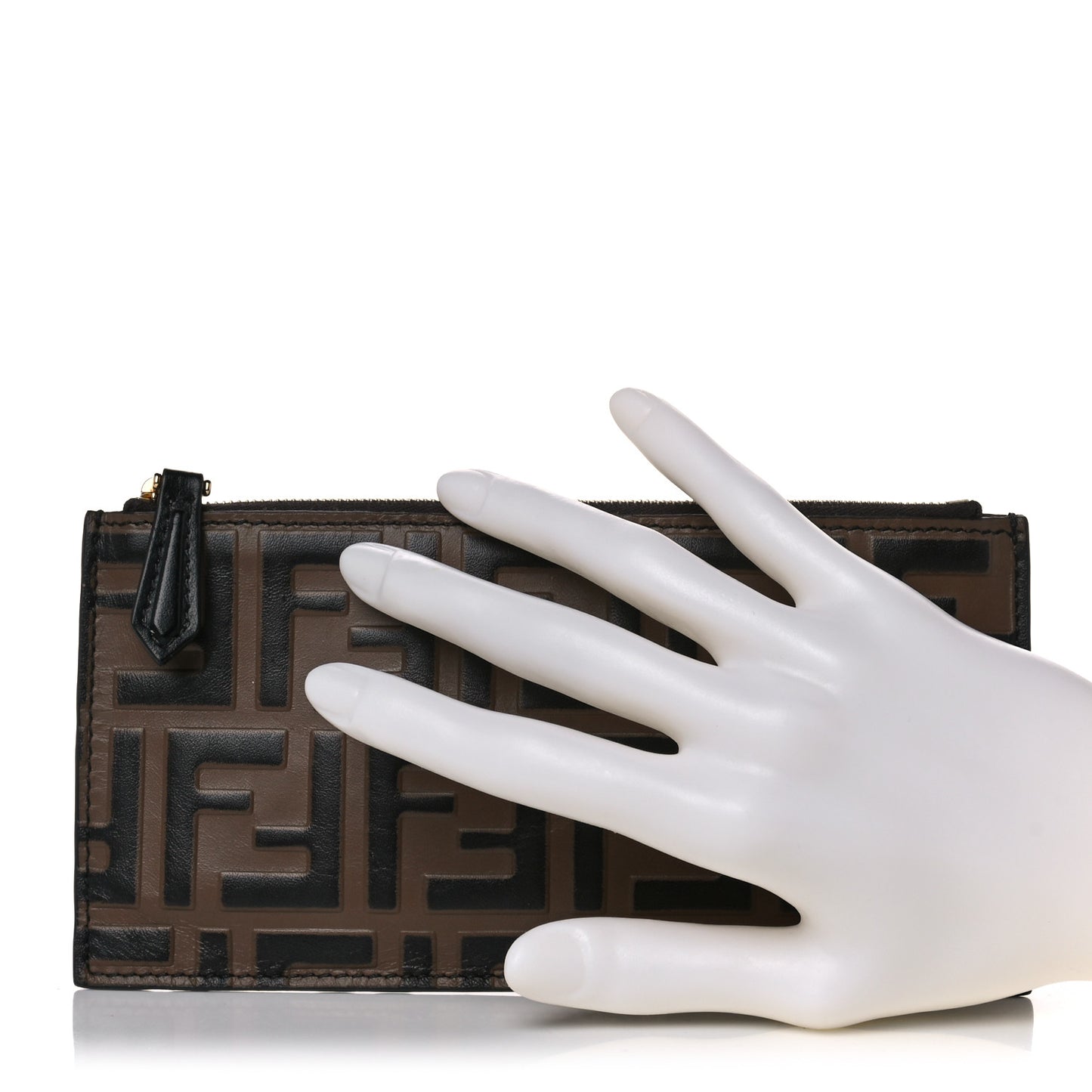 Calfskin FF 1974 Embossed Zip Pouch Maya Black