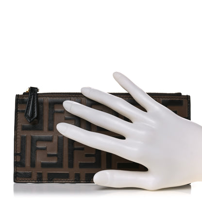 Fendi Calfskin FF 1974 Embossed Zip Pouch Maya Black 2 of 8