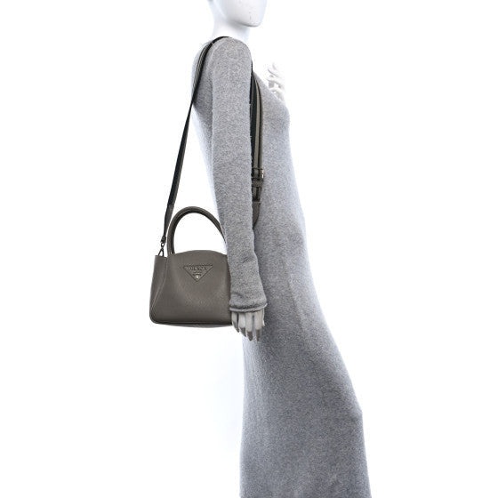 Prada Vitello Daino Soft Small Zippered Top Handle Bag Ninfea 2 of 7