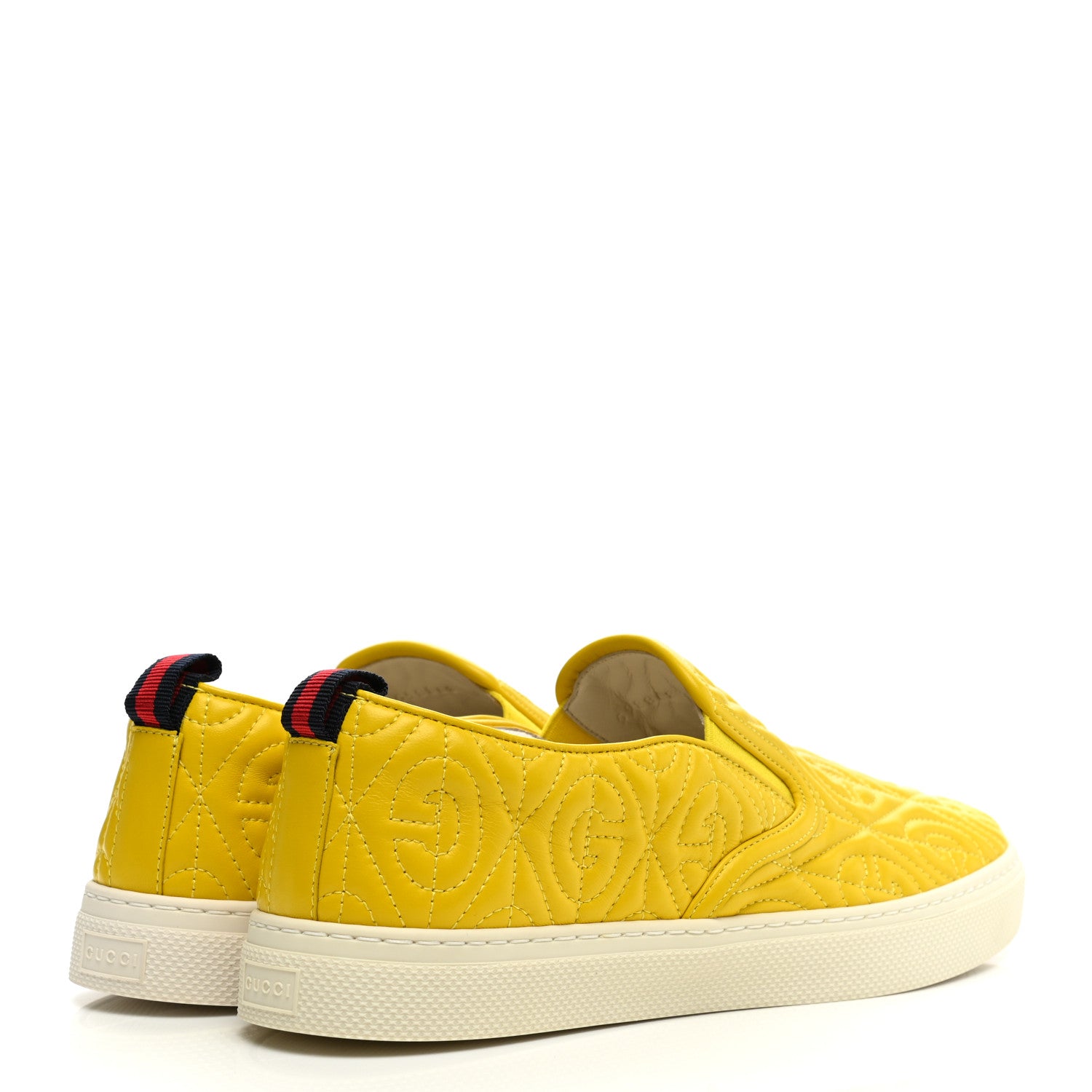 Gucci Nappa Web G Rhombus Quilted Mens Slip On Sneakers 8.5 Straw Yellow Mimosa 4 of 9