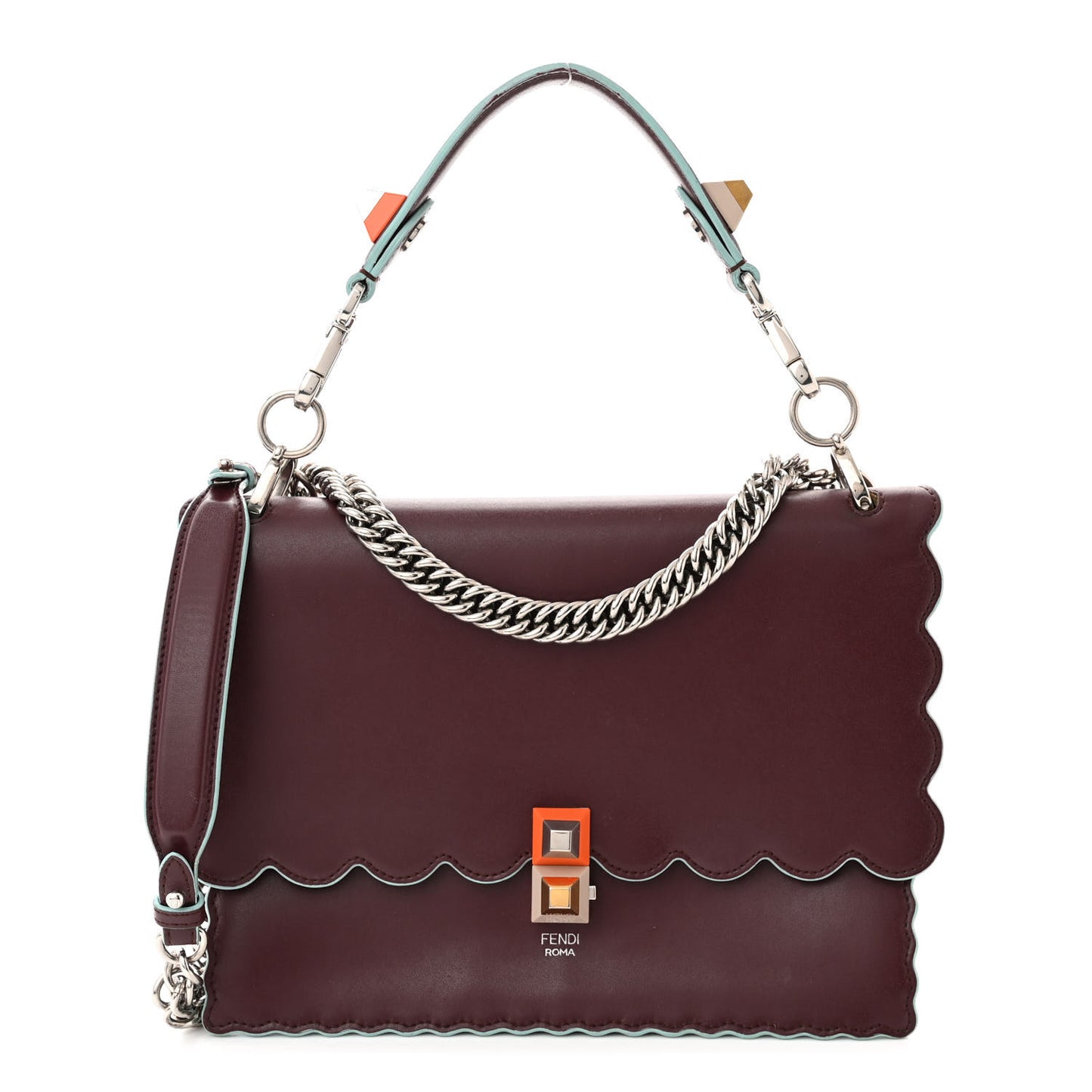 Vitello Liberty Scalloped Studded Kan I Shoulder Bag Bordeaux