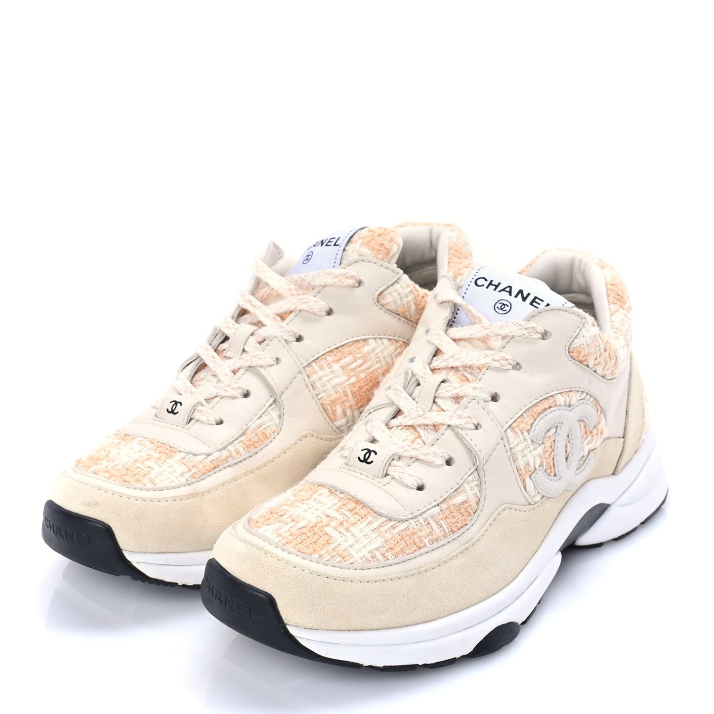 Tweed Suede Calfskin Womens CC Sneakers 39 Orange