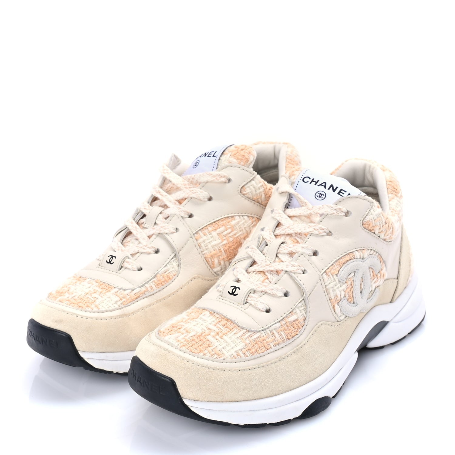 Chanel Tweed Suede Calfskin Womens CC Sneakers 39 Orange 2 of 8