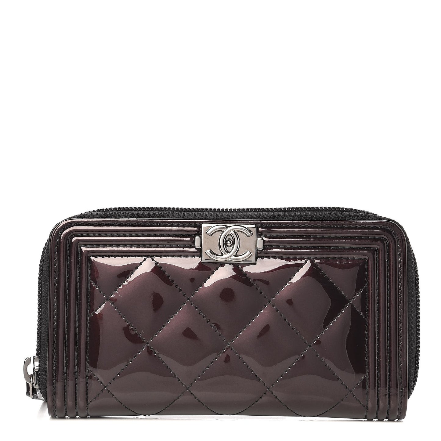 Patent Quilted Boy Zip Around Wallet Burgundy