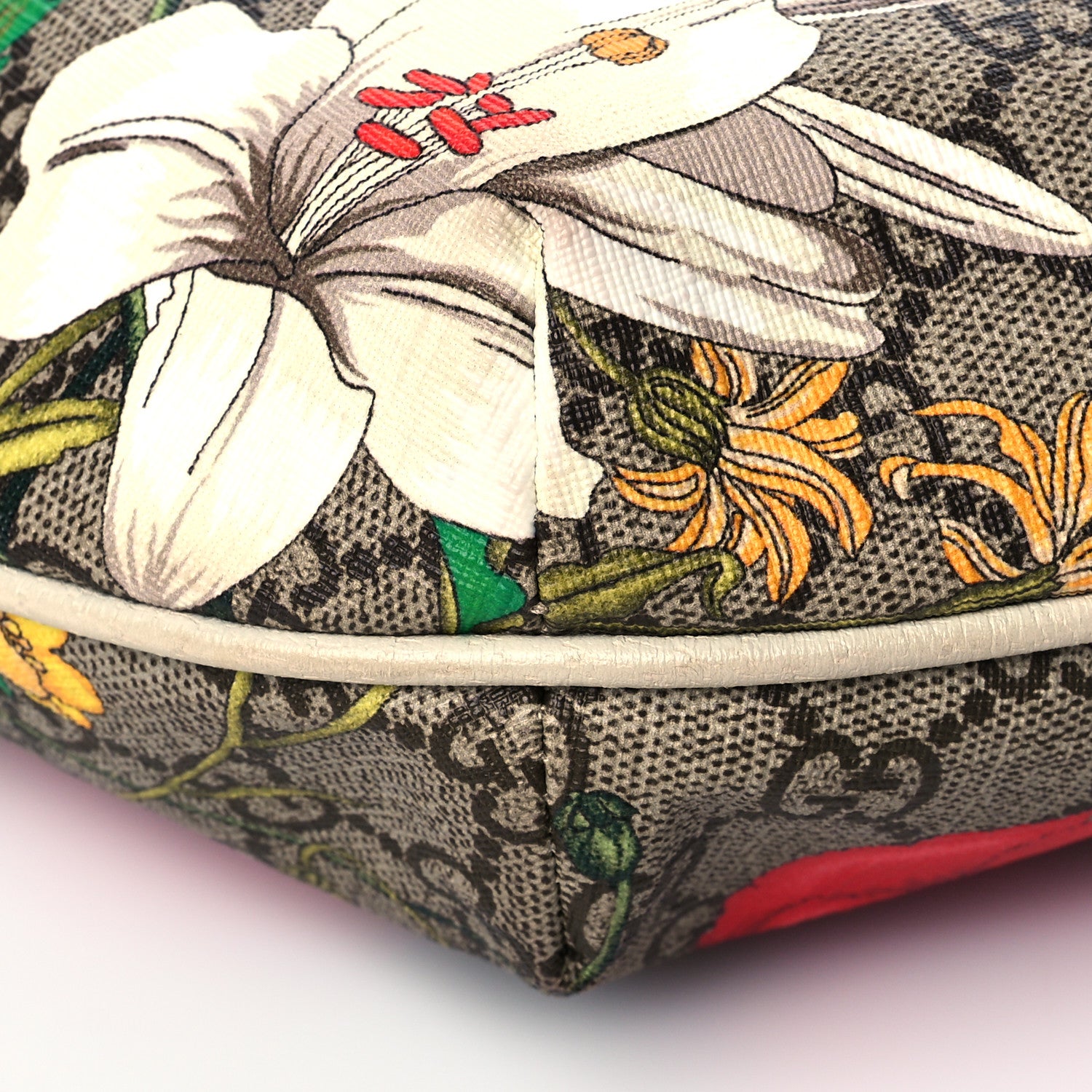 Gucci GG Supreme Monogram Flora Web Small Ophidia Half Moon Hobo White 10 of 12