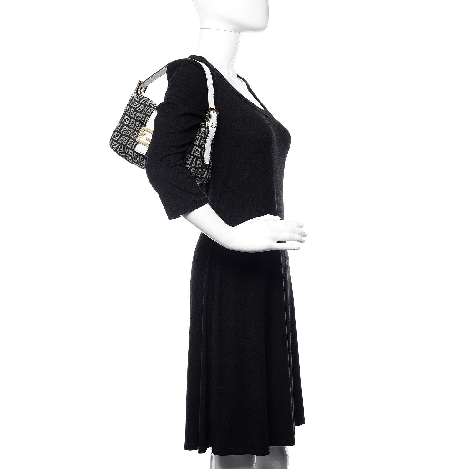 Fendi Zucchino Vitello Baguette Black White 2 of 11