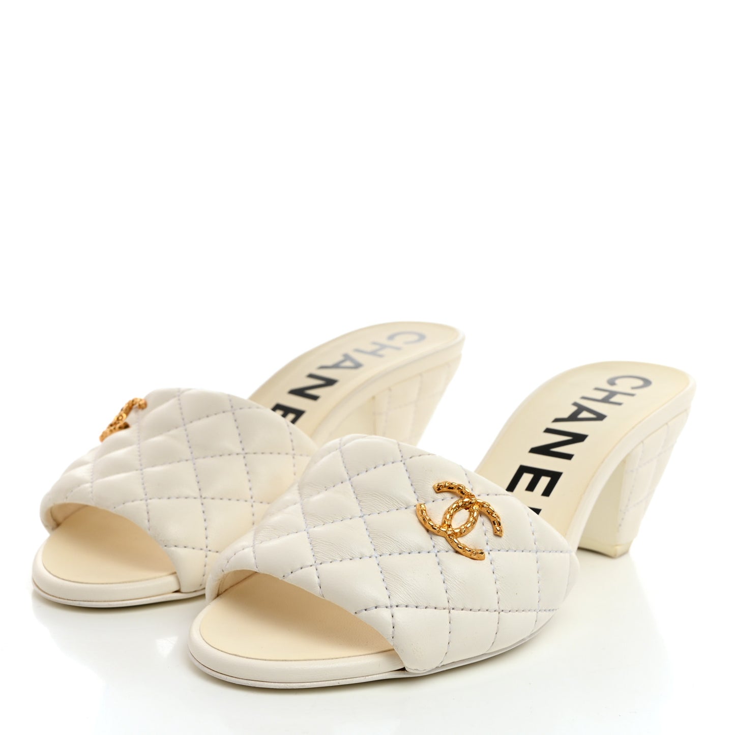 Lambskin Quilted Textured CC Mules 37 White