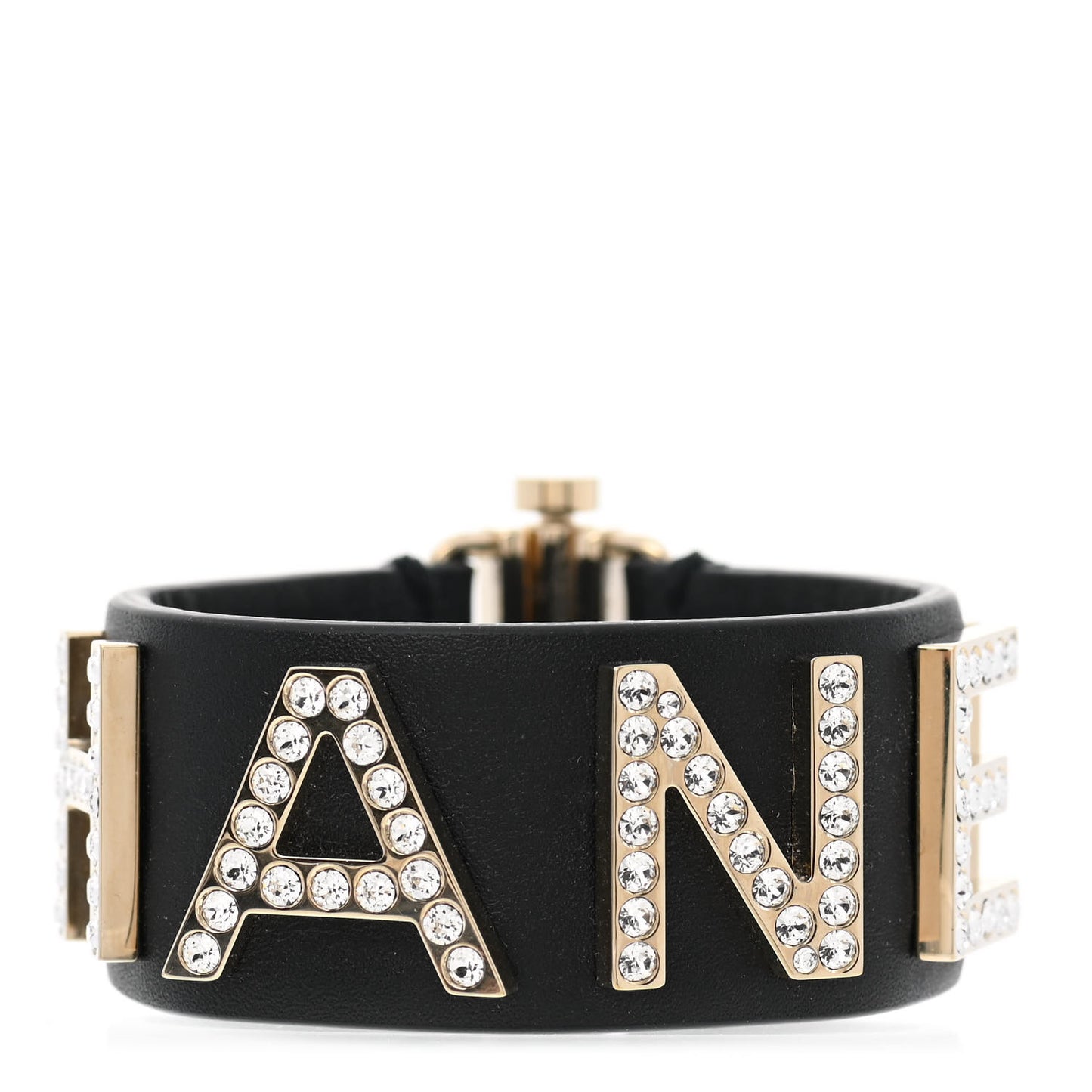 Crystal Lambskin Cha-Nel Logo Cuff S Black