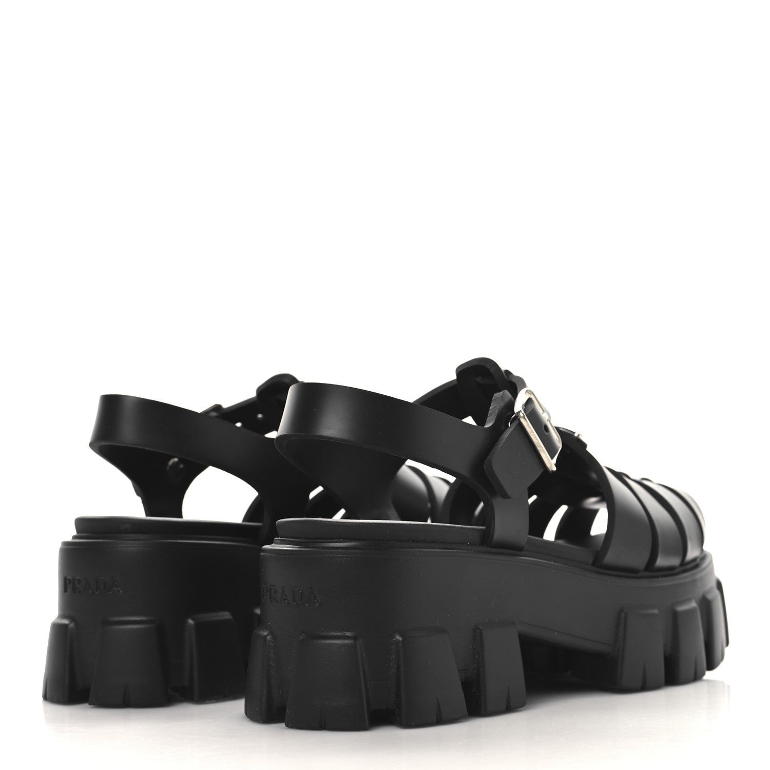 Prada Foam Rubber Triangle Logo Monolith 55mm Cage Sandals 36 Black 5 of 7