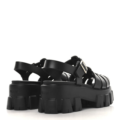 Prada Foam Rubber Triangle Logo Monolith 55mm Cage Sandals 36 Black 5 of 7