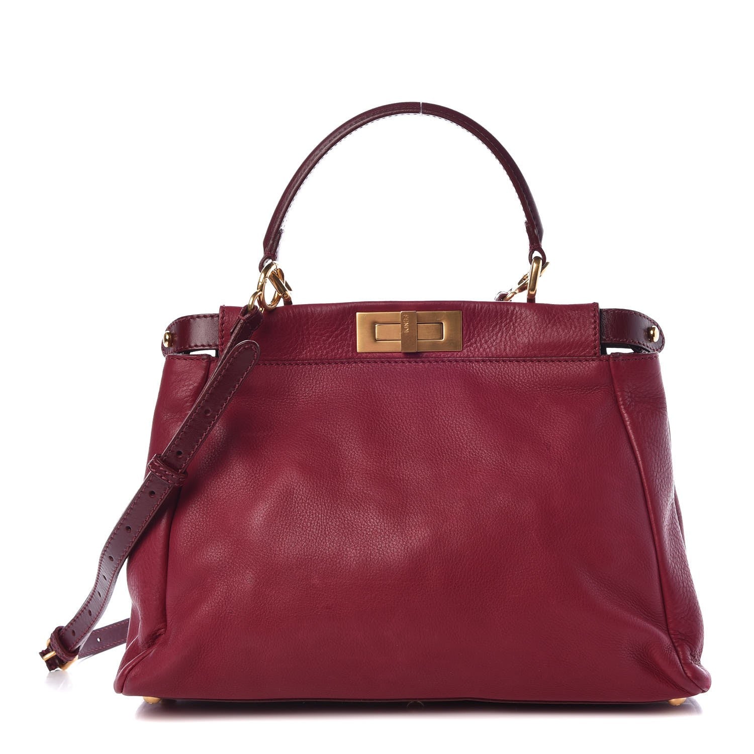 Fendi Vitello Saddle Medium Peekaboo Iconic Satchel Melograno Ciliegia 1 of 11