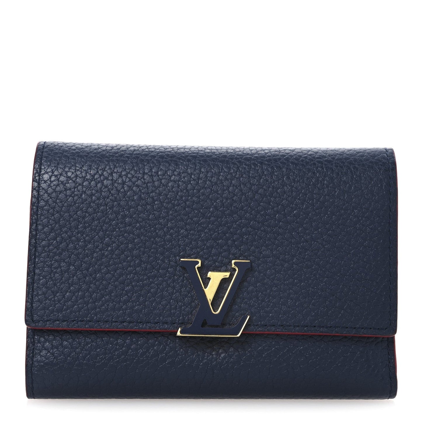 Taurillon Capucines Compact Wallet Marine Rouge