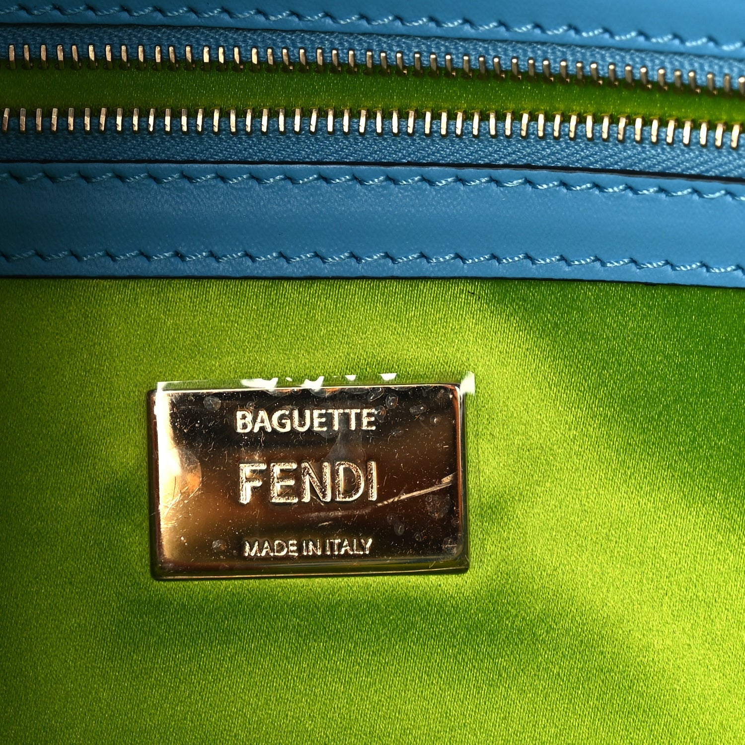 Fendi X SARAH COLEMAN Glazed Canvas Vitello King FF Vertigo Baguette 1997  Cyber Blue White 5 of 8
