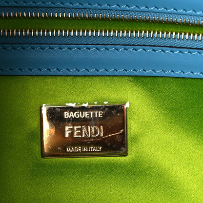 Fendi X SARAH COLEMAN Glazed Canvas Vitello King FF Vertigo Baguette 1997  Cyber Blue White 5 of 8