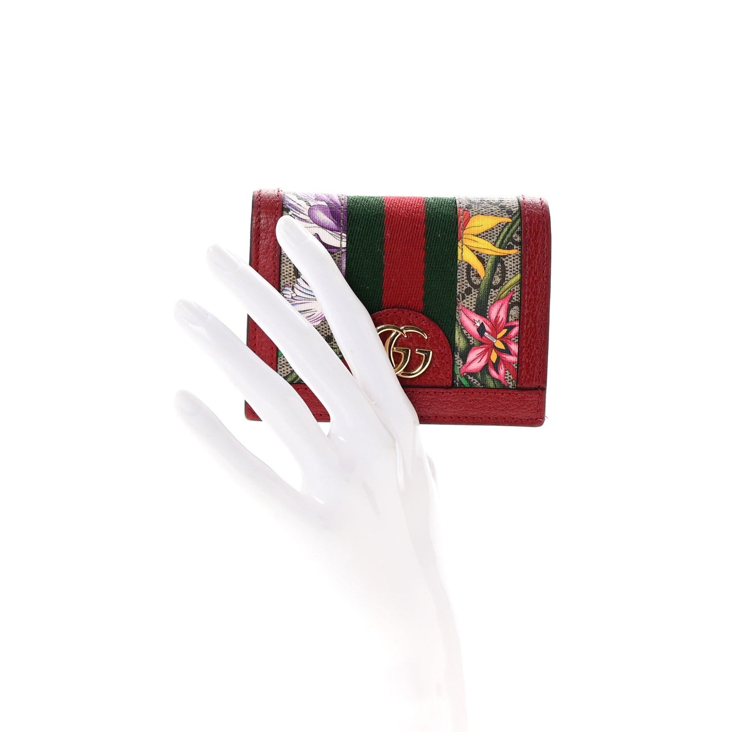 GG Supreme Monogram Flora Web Ophidia Card Case Red