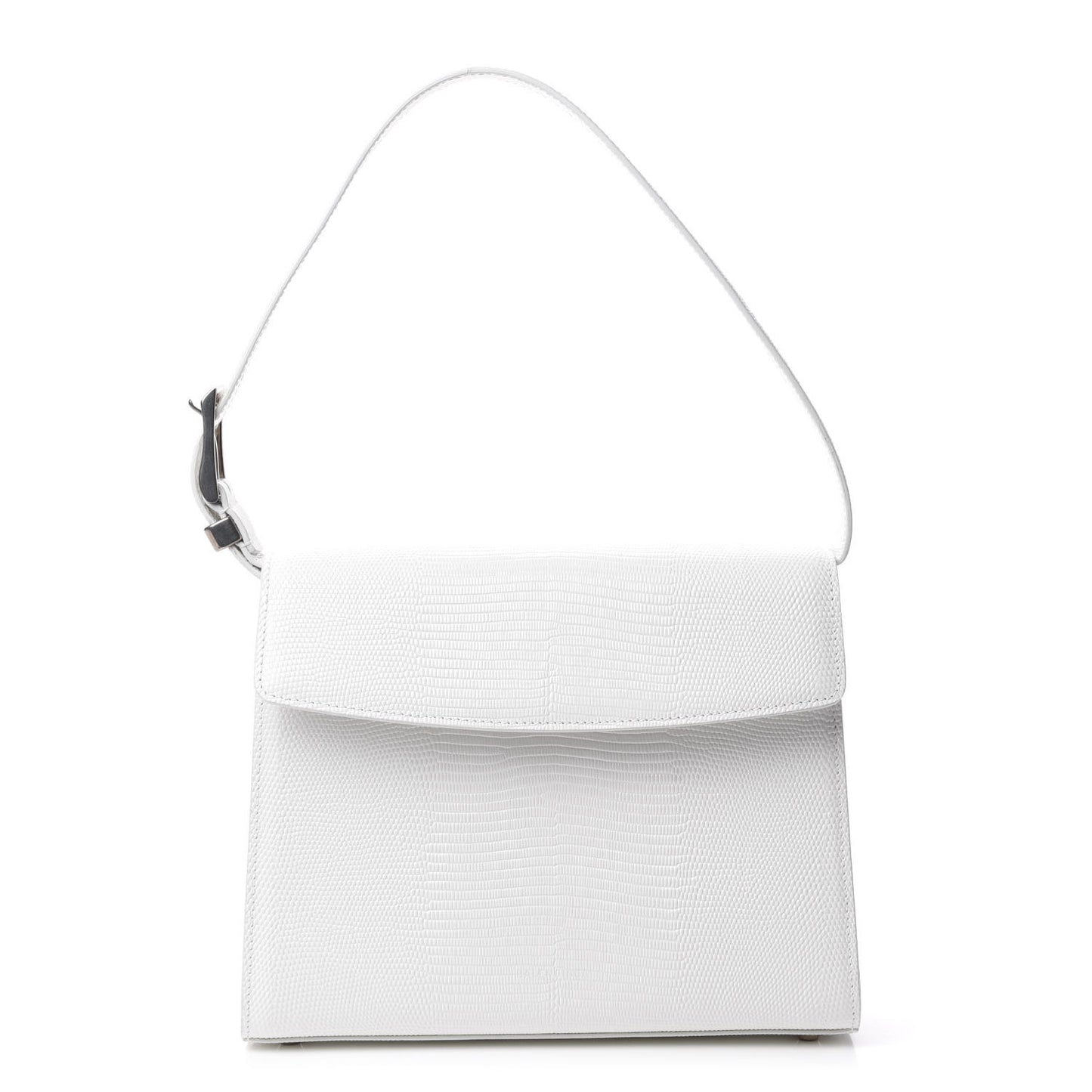Patent Calfskin Lizard Embossed Medium Ghost Shoulder Bag Optic White