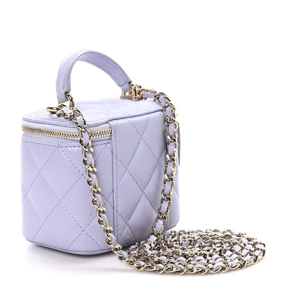 Chanel Lambskin Quilted Top Handle Mini Vanity Case With Chain Light Purple 3 of 10
