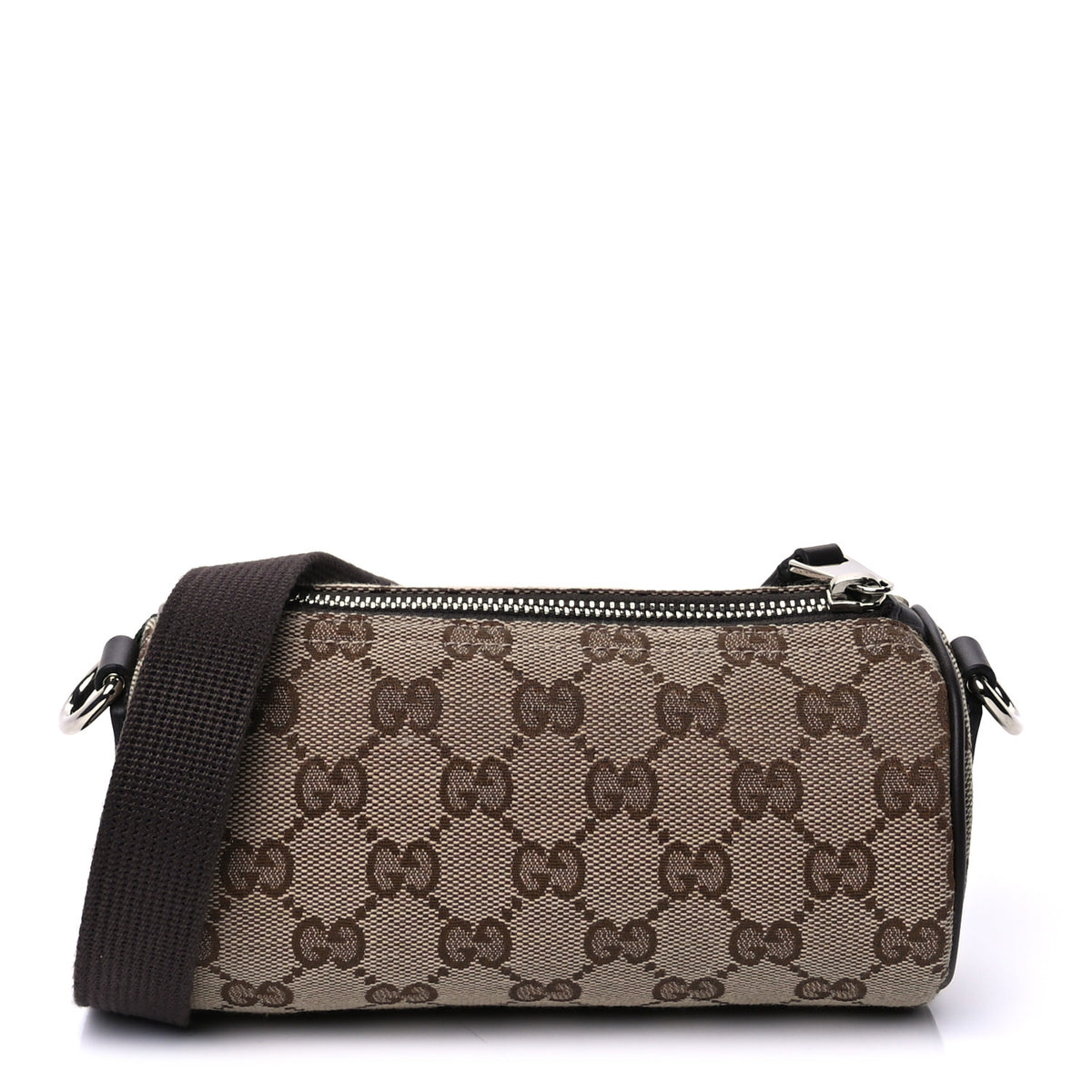 Gucci Monogram Textured Dollar Calfskin Barrel Shoulder Bag Beige Ebony 1 of 8