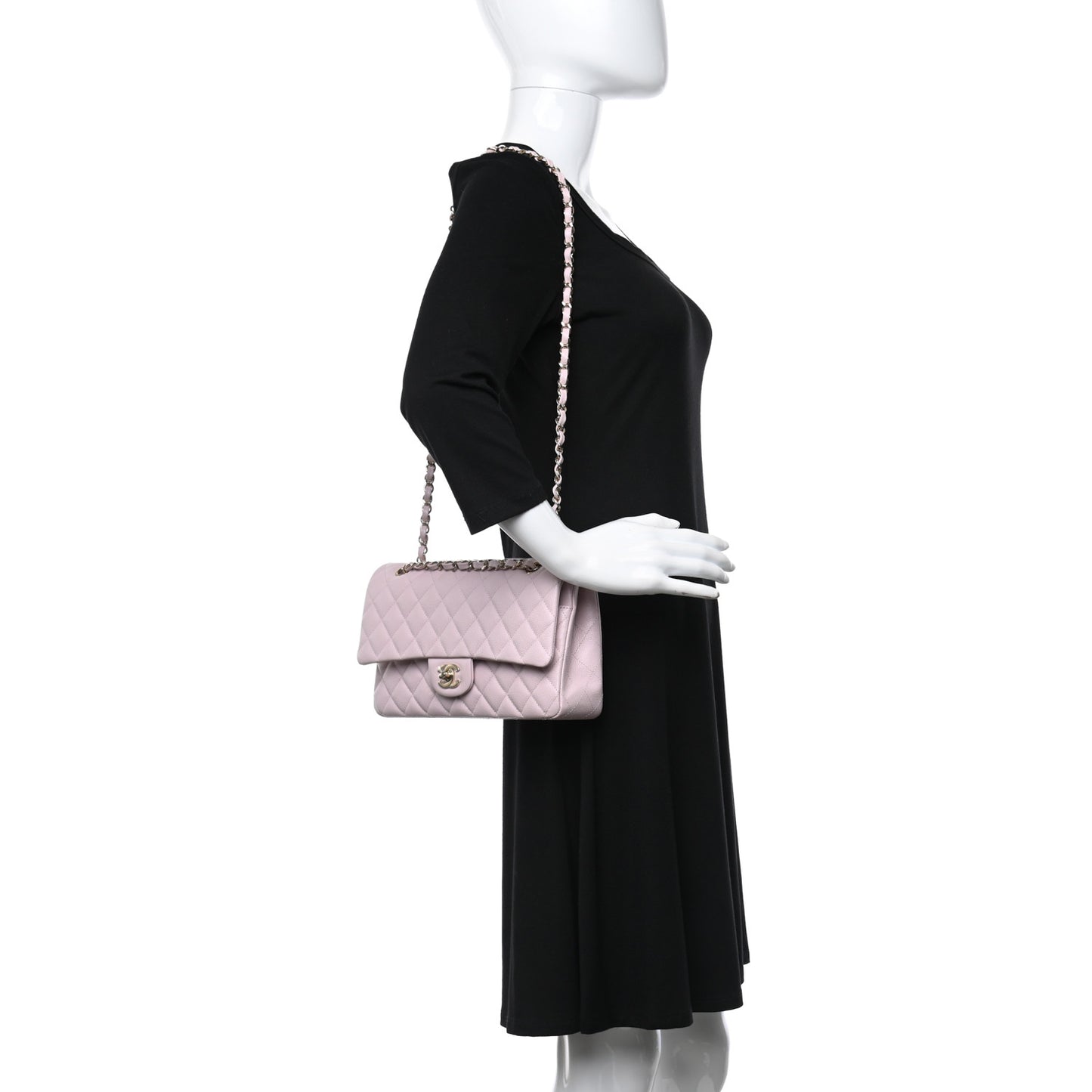 Caviar Quilted Medium Double Flap Light Pink