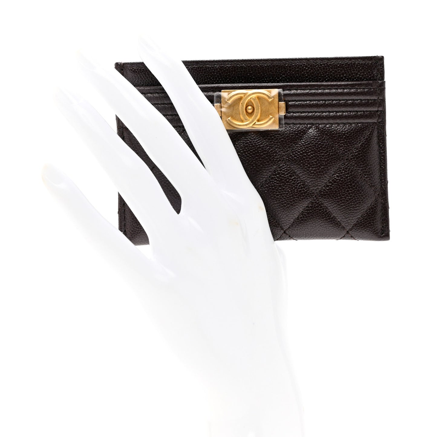 Caviar Quilted Boy Card Holder Dark Brown