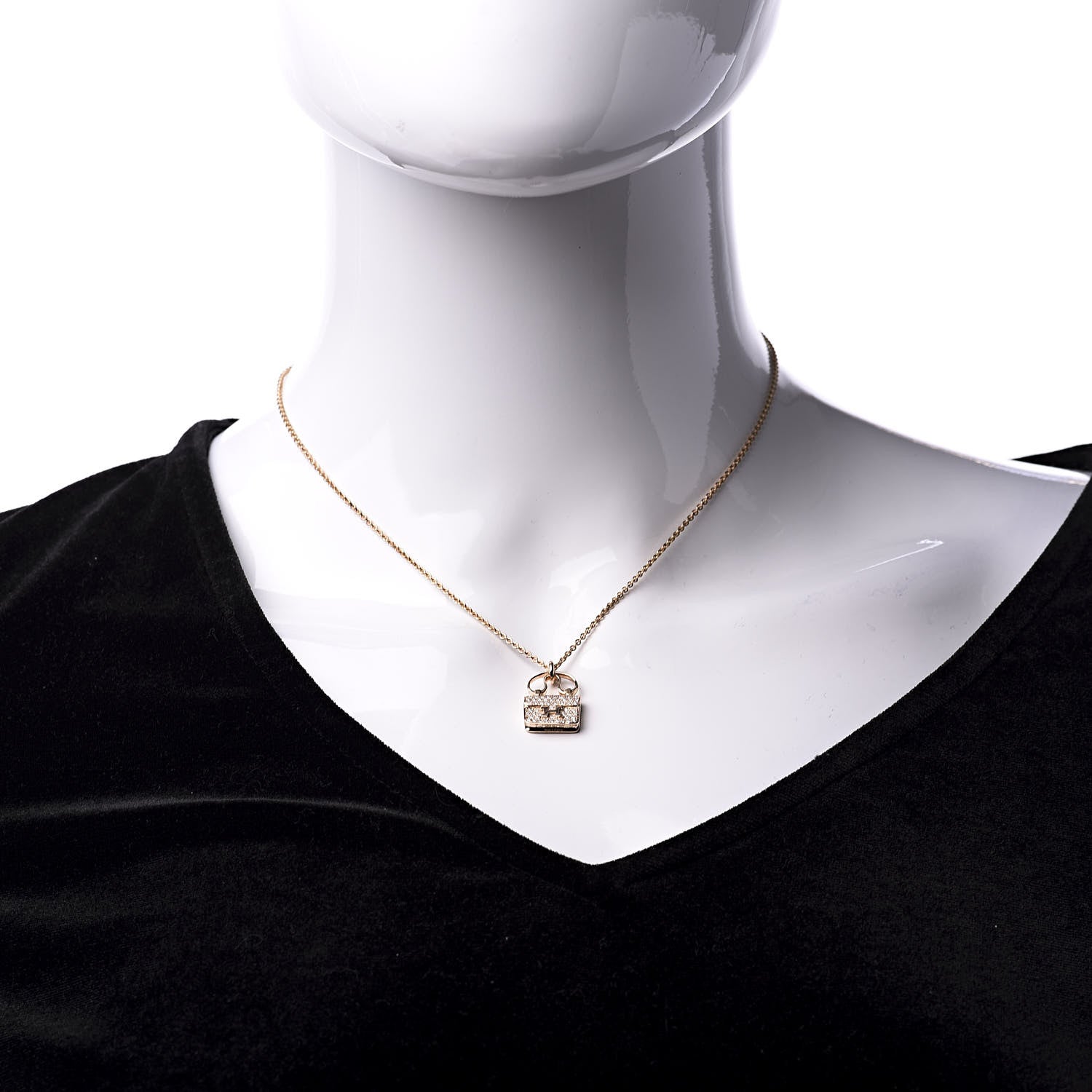 Hermes 18K Rose Gold Diamond Constance Amulette Pendant Necklace 2 of 7