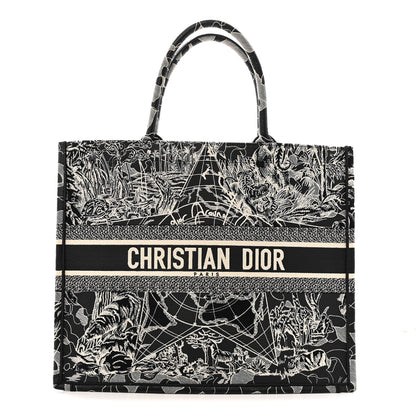 Christian Dior Canvas Embroidered Large Around The World Book Tote Black White 1 of 14
