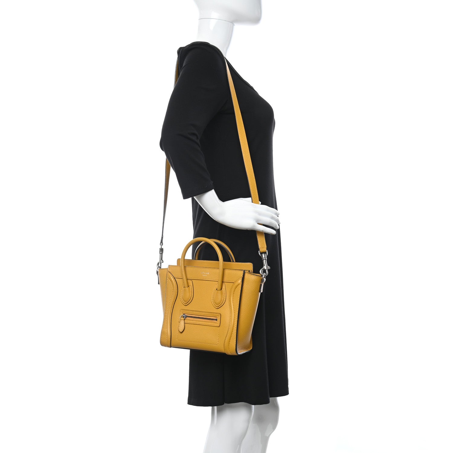 Celine Drummed Calfskin Nano Luggage Ocre 2 of 11