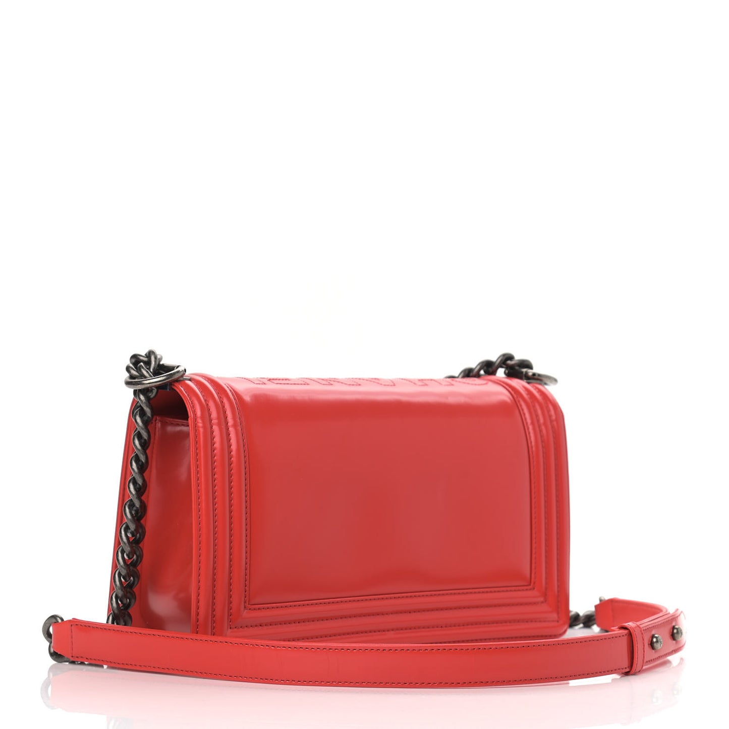 Glazed Calfskin Medium Boy Flap Red
