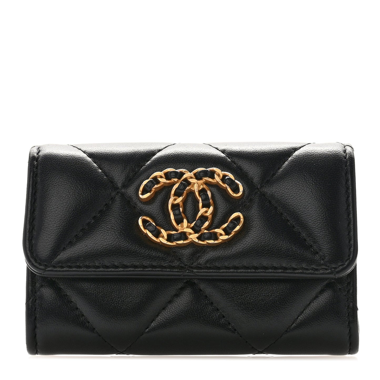 Lambskin Quilted Chanel 19 Flap Card Holder Black