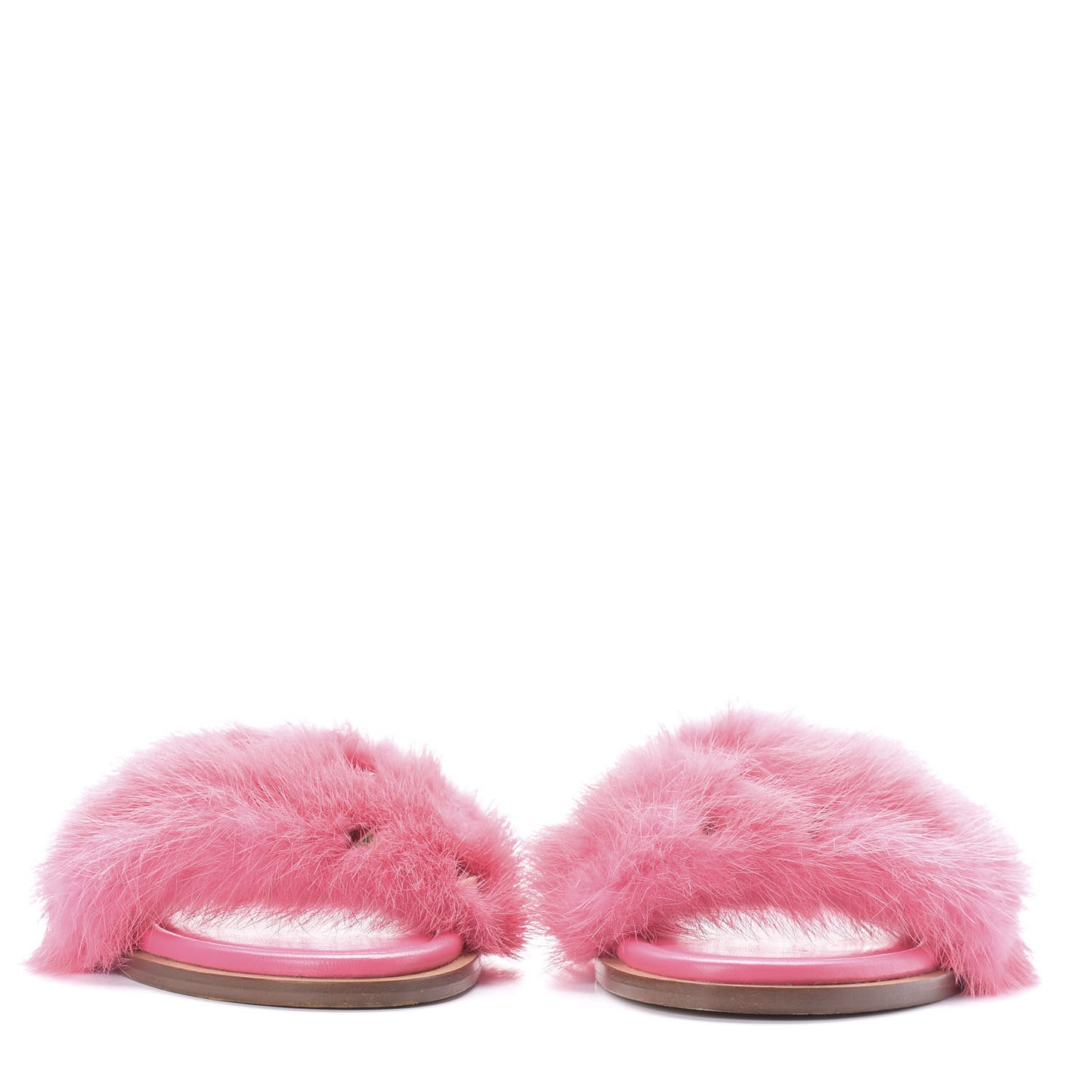 Mink Fur Rockstud Flat Slide Sandals 37 Shadow Pink