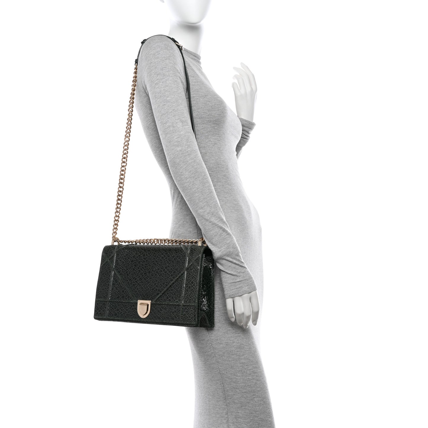 Ceramic Effect Deerskin Large Diorama Flap Bag Malachite Green