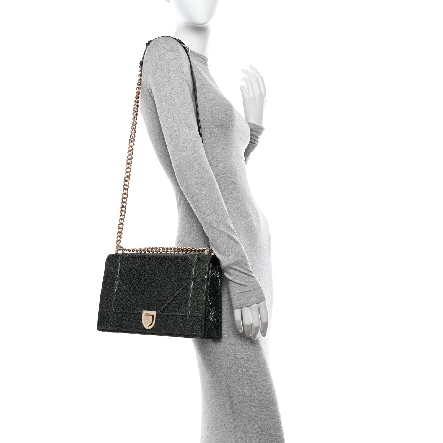 Christian Dior Ceramic Effect Deerskin Large Diorama Flap Bag Malachite Green 2 of 13