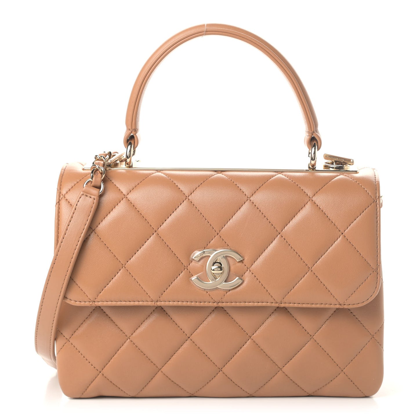 Lambskin Quilted Small Trendy CC Flap Dual Handle Bag Camel