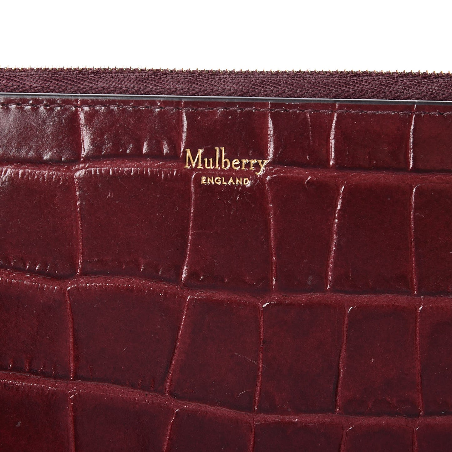Crocodile Embossed Zip Around Wallet Burgundy