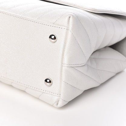 Chanel Iridescent Caviar Chevron Quilted Small Coco Handle Flap White 9 of 10