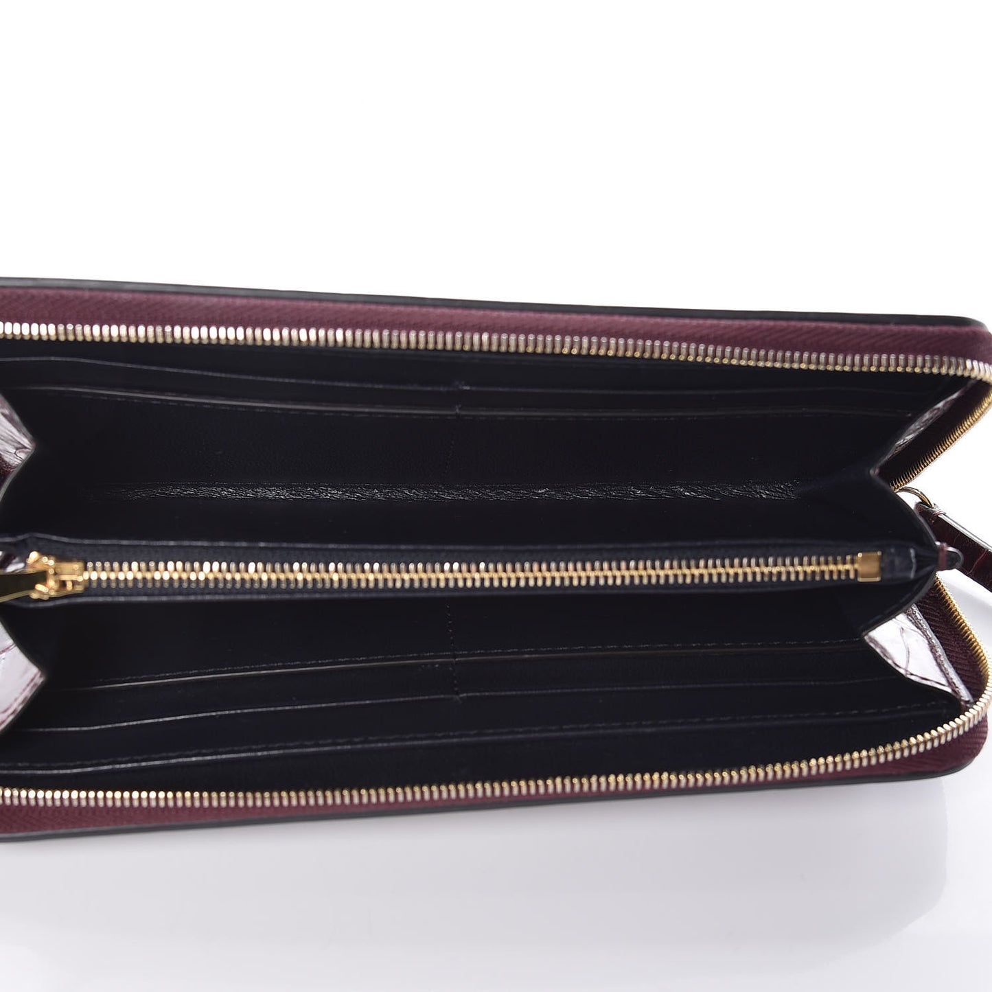 Crocodile Embossed Zip Around Wallet Burgundy
