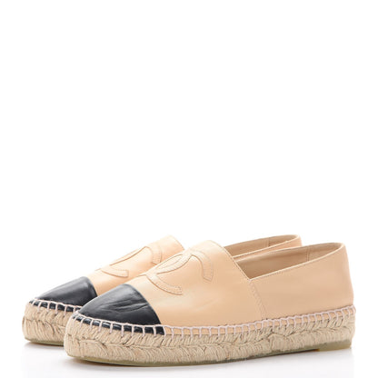 Chanel Lambskin CC Espadrilles 36 Beige Black 3 of 9
