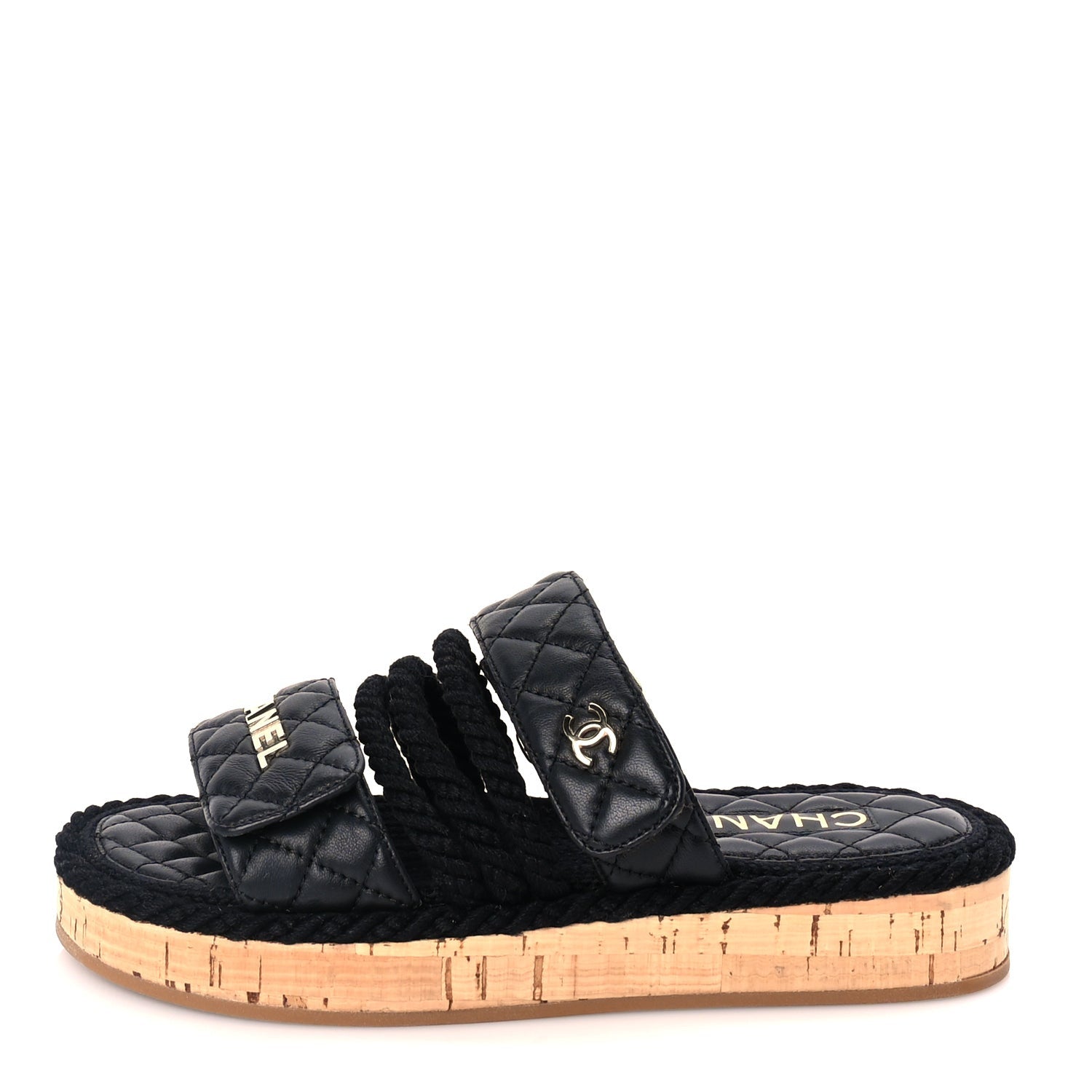 Chanel Cord Lambskin Quilted Logo Mules 36  Black 1 of 8