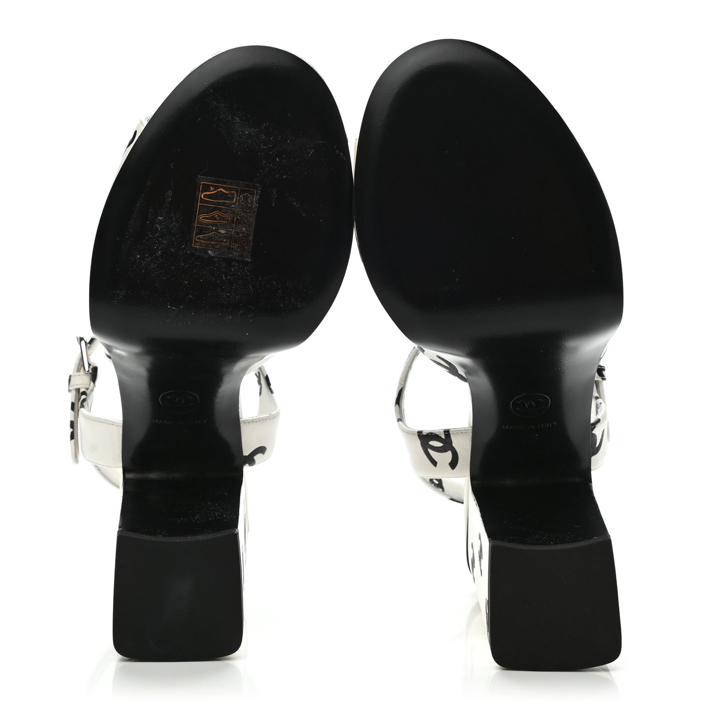 Printed Lambskin CC Platform Sandals 36 White Black