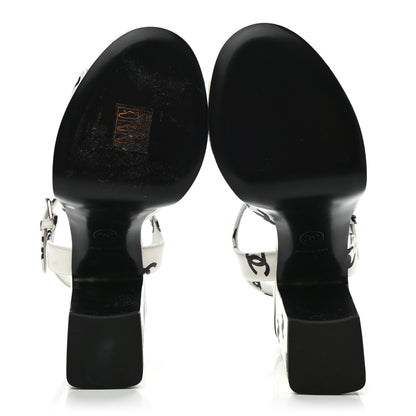 Chanel Printed Lambskin CC Platform Sandals 36 White Black 5 of 9